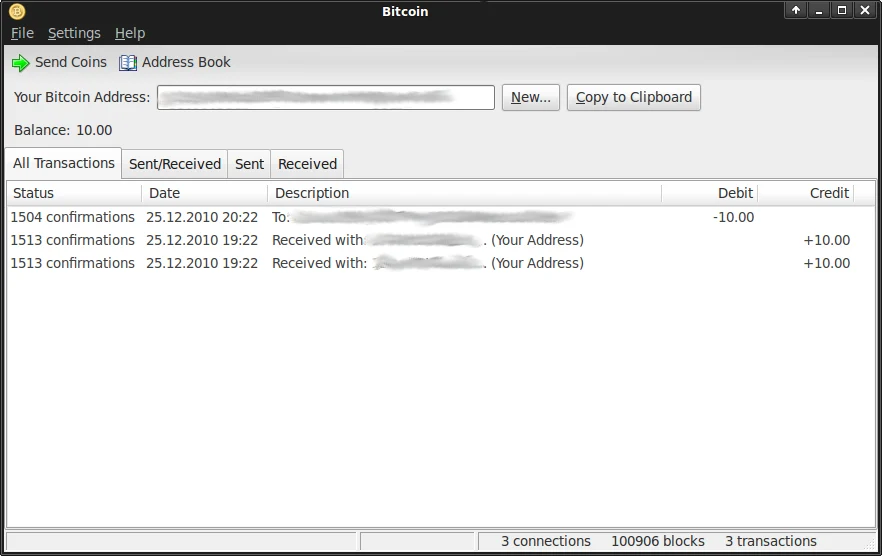 Более старая версия клиента Bitcoin в Ubuntu; контекстное изображение ПО, это не кандидат rc3.